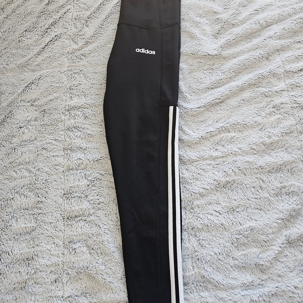 Adidas Black Leggings with White Stripes